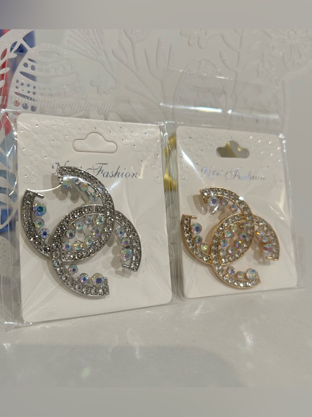 Crystal CC Statement Broach - Silver or Gold